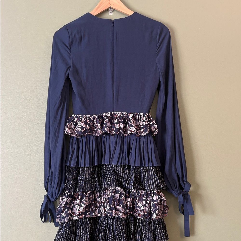 Chrissy Teigen X Revolve Luna Long Sleeve Tiered Ruffle Dress Navy Sz XS - Picture 8 of 9
